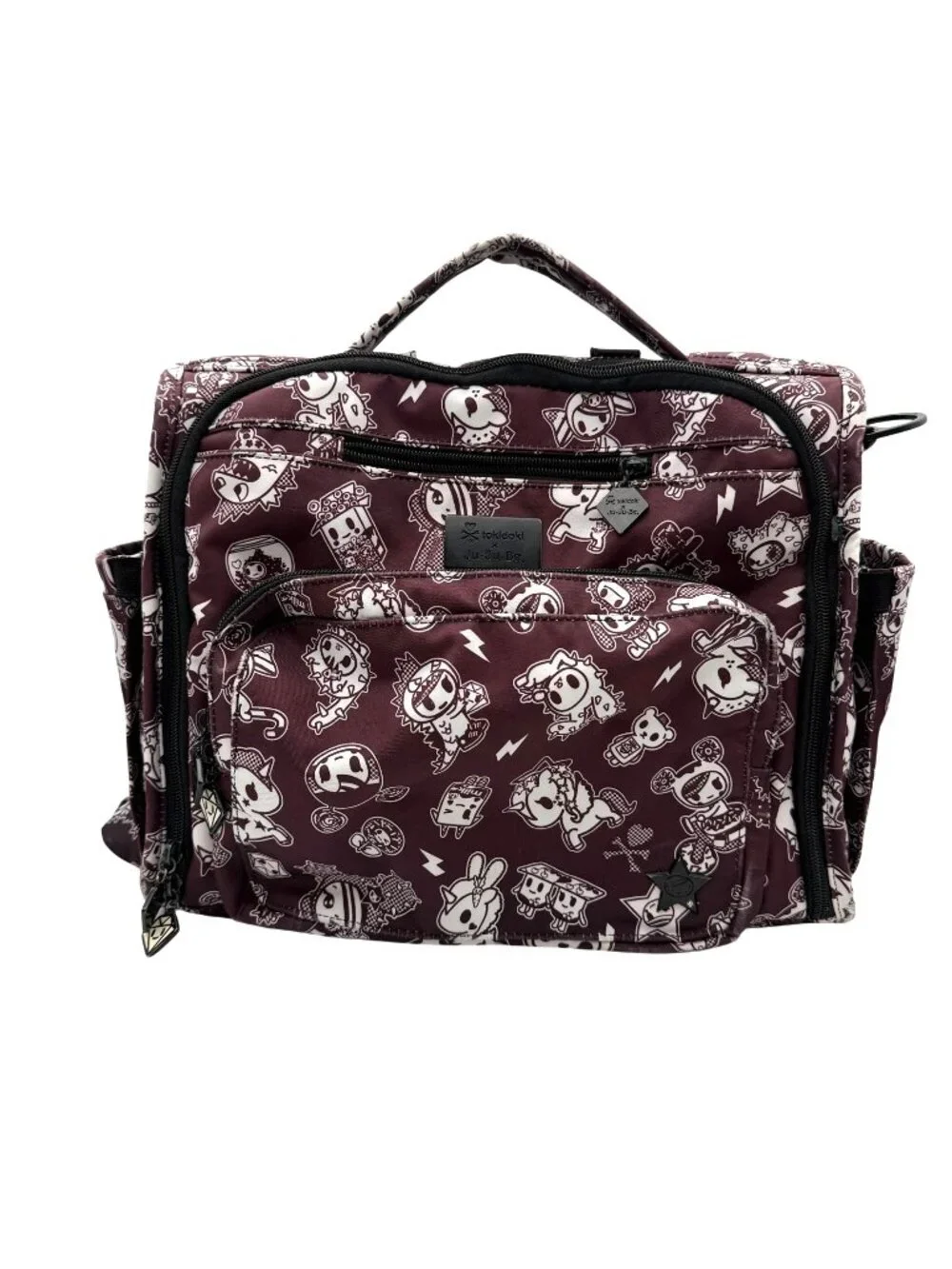 TokiDoki X JuJuBe‎ Queens Court diaper bag maroon white zippered backpack